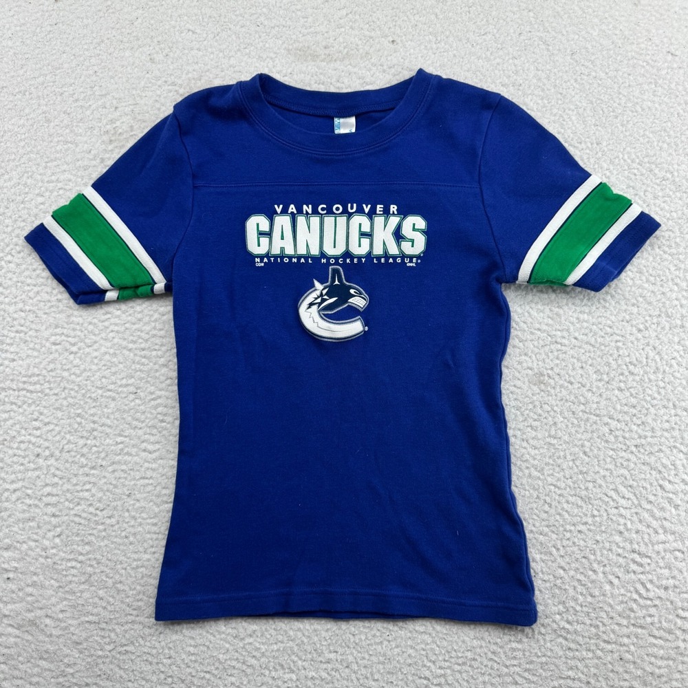 Vintage Vancouver Canucks Shirt Youth Small Blue Short Sleeve Pullover NHL
